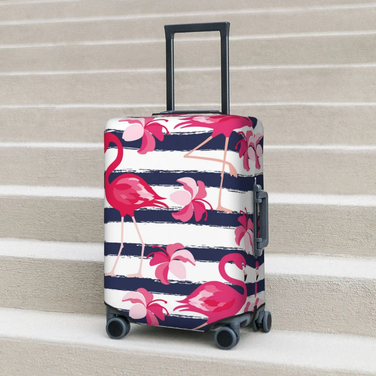Cover Protector Travel Dark Dust-Proof Ocsxa And Stripes Print Cover Suitcase 18-32inch Blue For Flamingos Luggage Pink