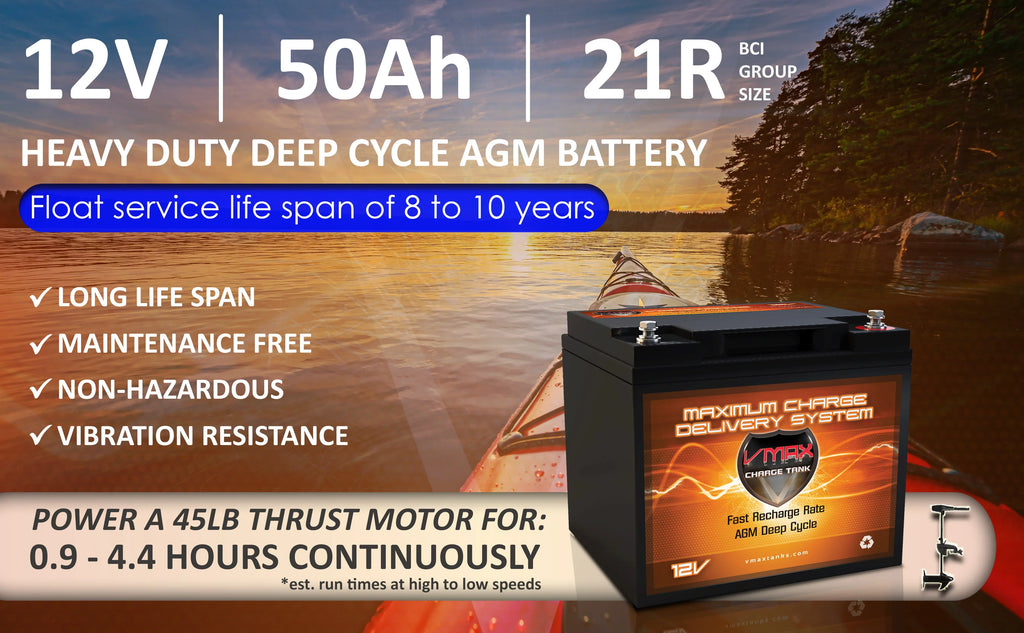 Trolling Electric for 12V Battery Motor 12V AGM Fishing 50AH Vmaxtanks 50lb Outsunny MR86-50 Boat Thrust