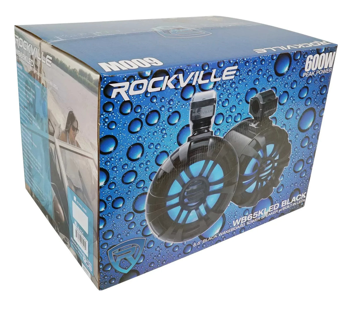 LED Speakers+Remote WB65KLED 600w Black Marine Wakeboard Pair Tower Rockville 6.5"