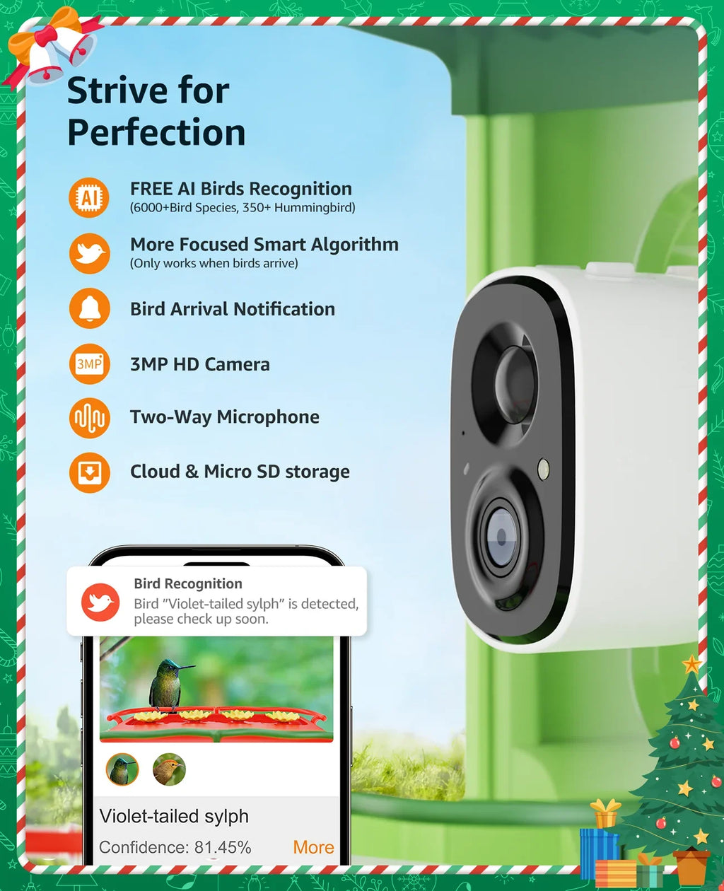 Anyone Ideal Bird Feeder Camera, in 2 HD of Capture Feeders Species, for with Gift Unique 1 Auto Camera, Birds 3MP with Camera with Hummingbird Bird Identify Close-Ups AI