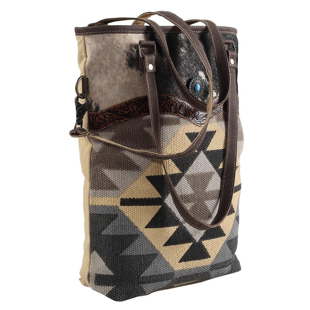 OHLAY purse Hand western Canvas Wool Upcycled women TOTE Hair-on KB161 Tooled handbag Upcycled Leather bag Genuine KB