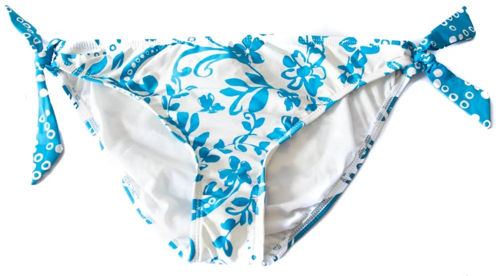 Bikini Women's Bottom Retro Swim Turquoise/White Side Print Athena Floral Hybrid Tie
