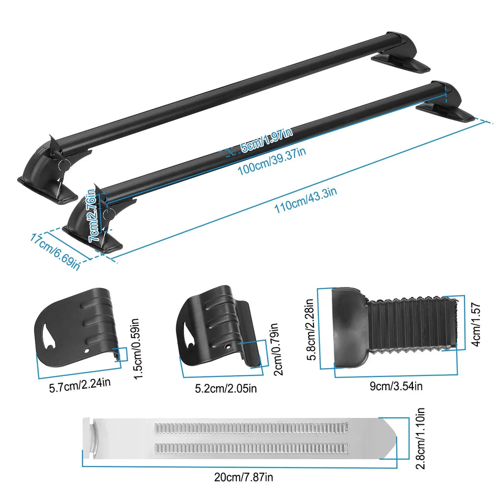 Adjustable Anti-Theft Pieces Luggage-2 Car Bar, for 43in Frame Cargo Crossbar Hooks Window Universal Lock Kayak Rack Bike Cross Roof with