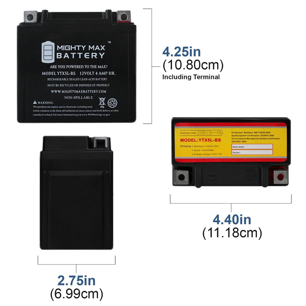 Charger YTX5L-BS 2000 Kymco - Battery + Replaces 9 12V 1Amp Super 50