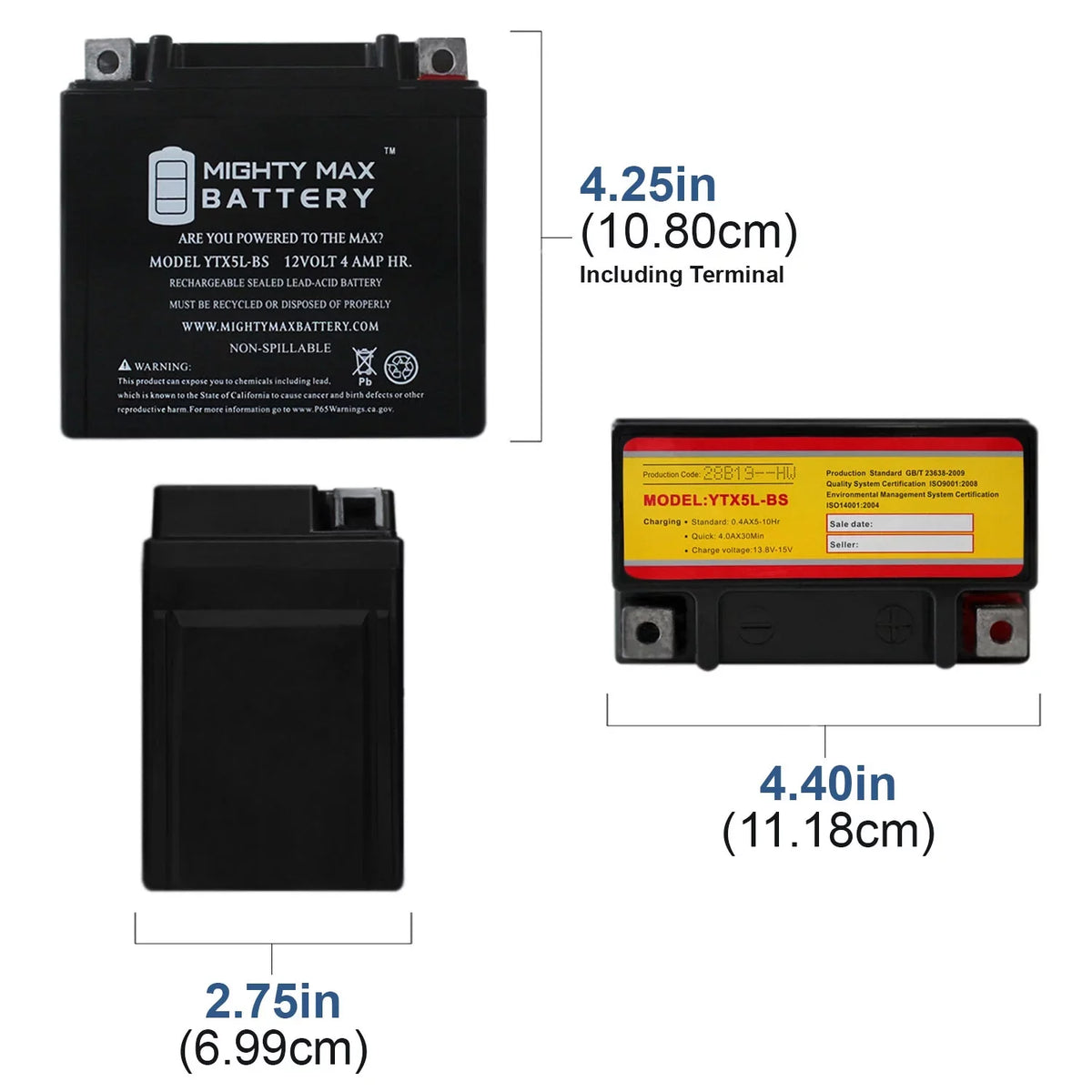 Charger YTX5L-BS 2000 Kymco - Battery + Replaces 9 12V 1Amp Super 50