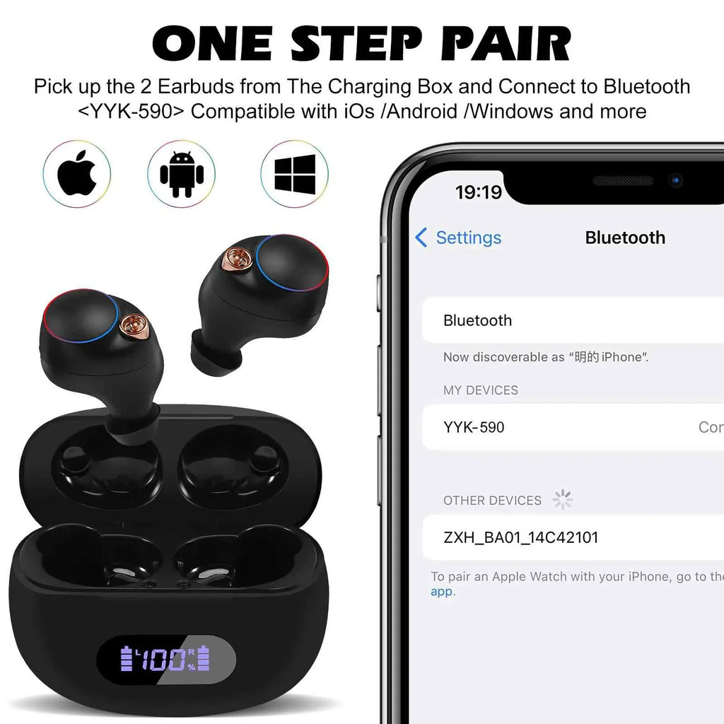 Resistance, Dual Bluetooth Earbuds Balanced, IPX5 True Case, Pro Wireless P11 Compatible Boost Bass + 5.2 Connect, with Lenovo Bluetooth UrbanX Charging Tab Black, Connection, Water