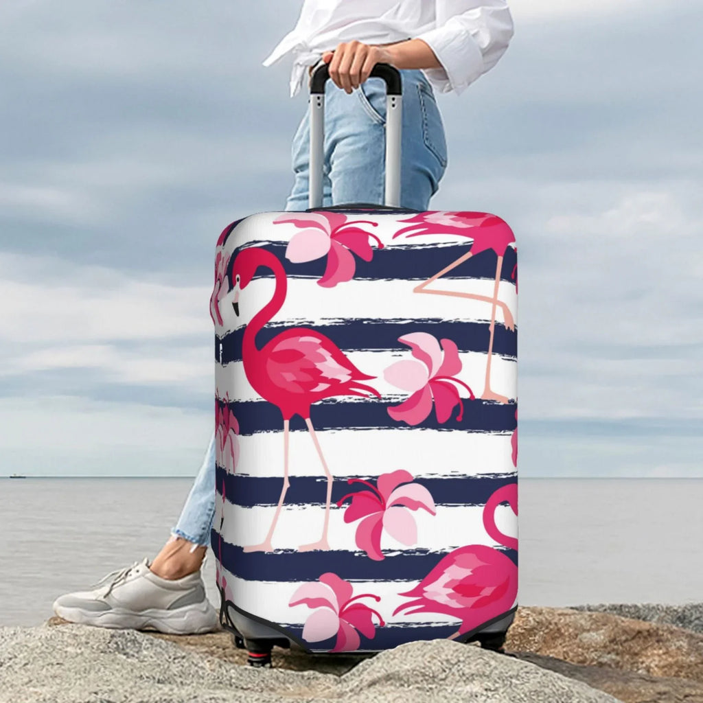 Cover Protector Travel Dark Dust-Proof Ocsxa And Stripes Print Cover Suitcase 18-32inch Blue For Flamingos Luggage Pink