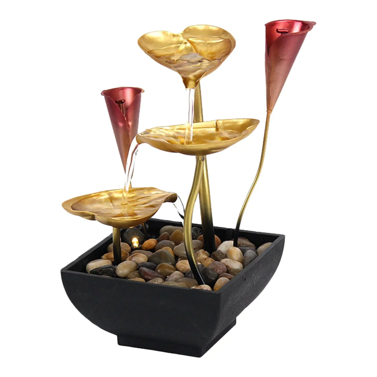 Water Home Farmhouse Decoration Tabletop Fountain Garden with LED Water for Fountain Circular Indoor Waterfall Light Warm Lighted