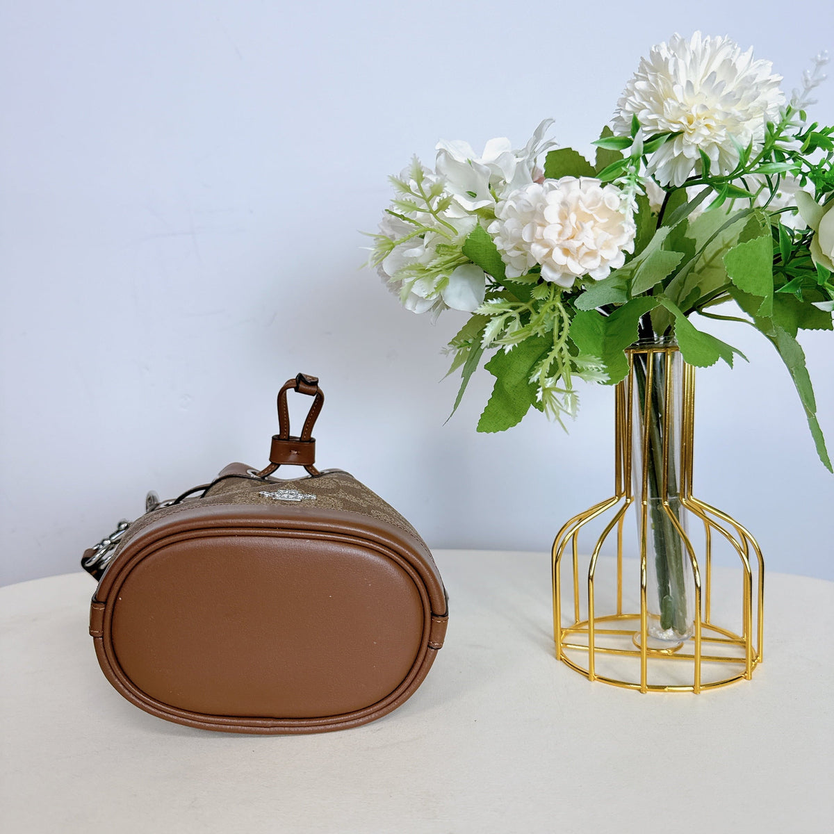 In Mini Canvas CR145 Bag Bucket Coach Signature Saddle IN Khaki