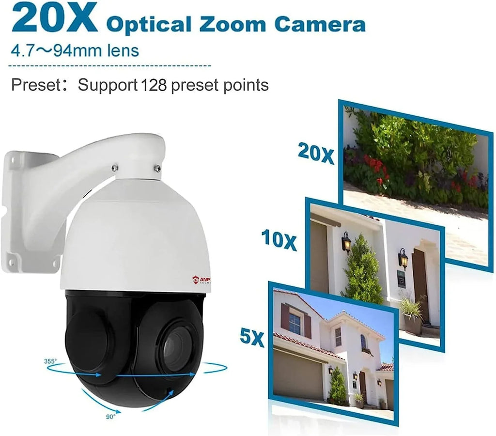 Waterproof PTZ Night PoE Camera IR Person Vehicle Camera Surveillance Metal, Zoom, 90°, Mic/Audio, Security IP Outdoor Anpviz with 8MP 360°/Tilt Indoor Pan Optical Detection, IP PTZ IP66 20X Vision,