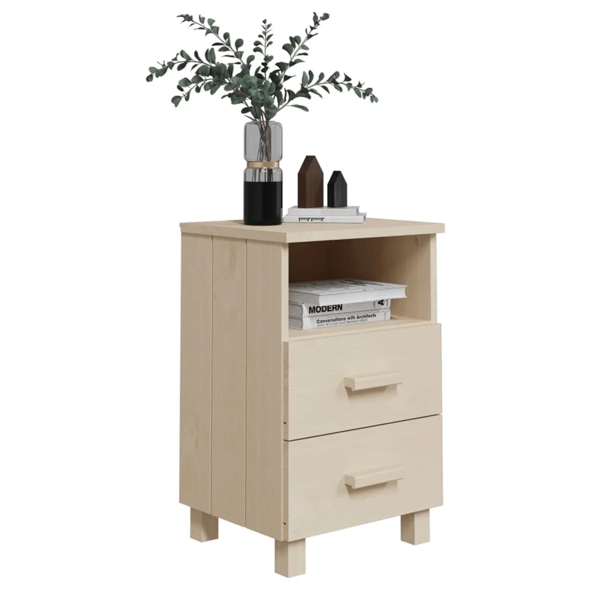 Brown Honey HAMAR Bedside 15.7"x13.8"x24.4" Wood Cabinet Htovila Solid Pine
