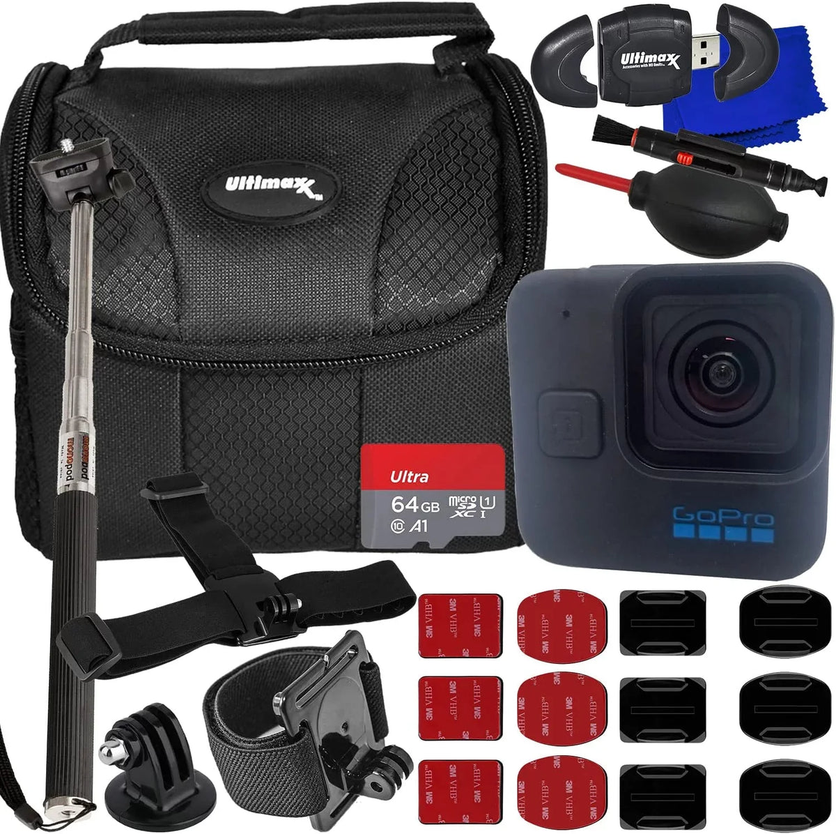 Kit and 64GB 11 Monopod Accessory Hero with Mini Black Basic HERO11 Bundle GoPro