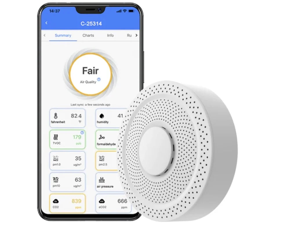 & TVOC, PM1/2.5/10, Monitor Air Temperature Quality UbiBot Humidity, 9-in-1 Connectivity AQS1 Multiple CO2/CO2e, WiFi/RS485/LAN Alerts, -