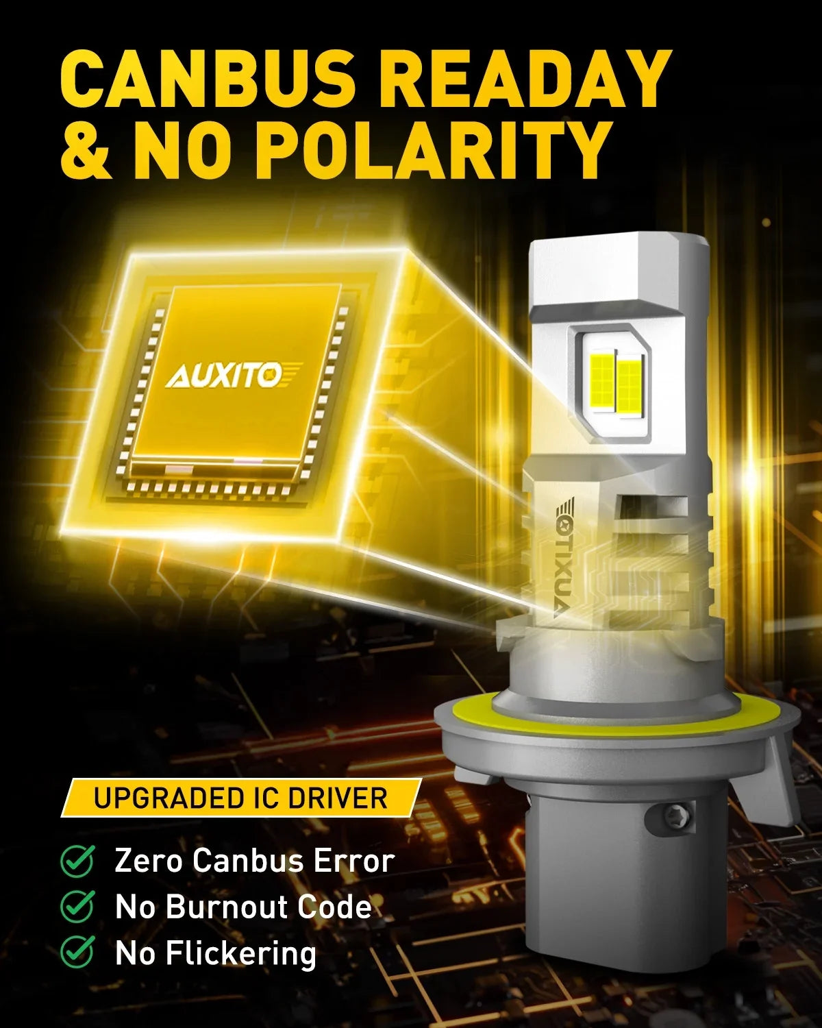 Upgraded 2PCS Bulbs, LED Bulb H13 White with 2024 Bright,6500K Headlight H13 LED Fan, Headlight Bulbs, 9008 9008 800% Super Wireless AUXITO