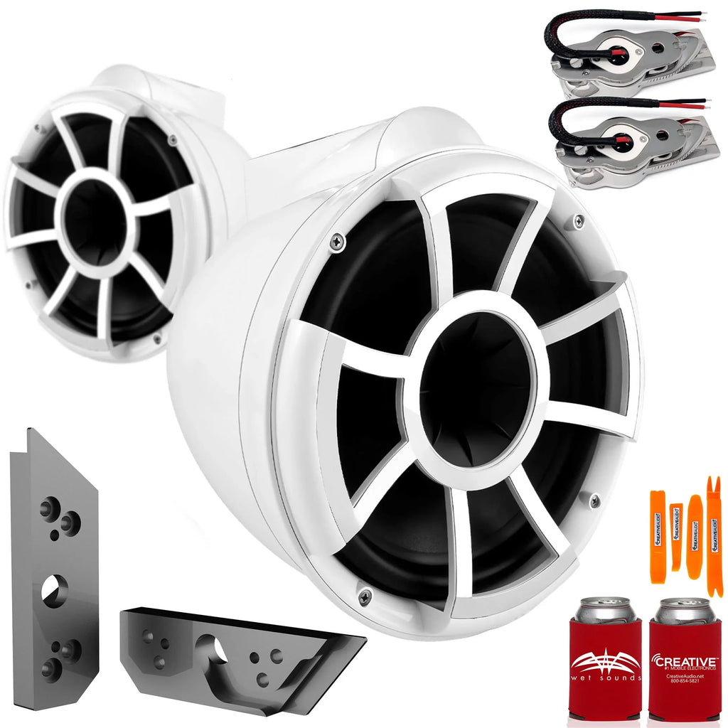 Tower Speakers REV10W-SBM 10" with Wet G5 White Sounds Adapters Tower Malibu Swivel