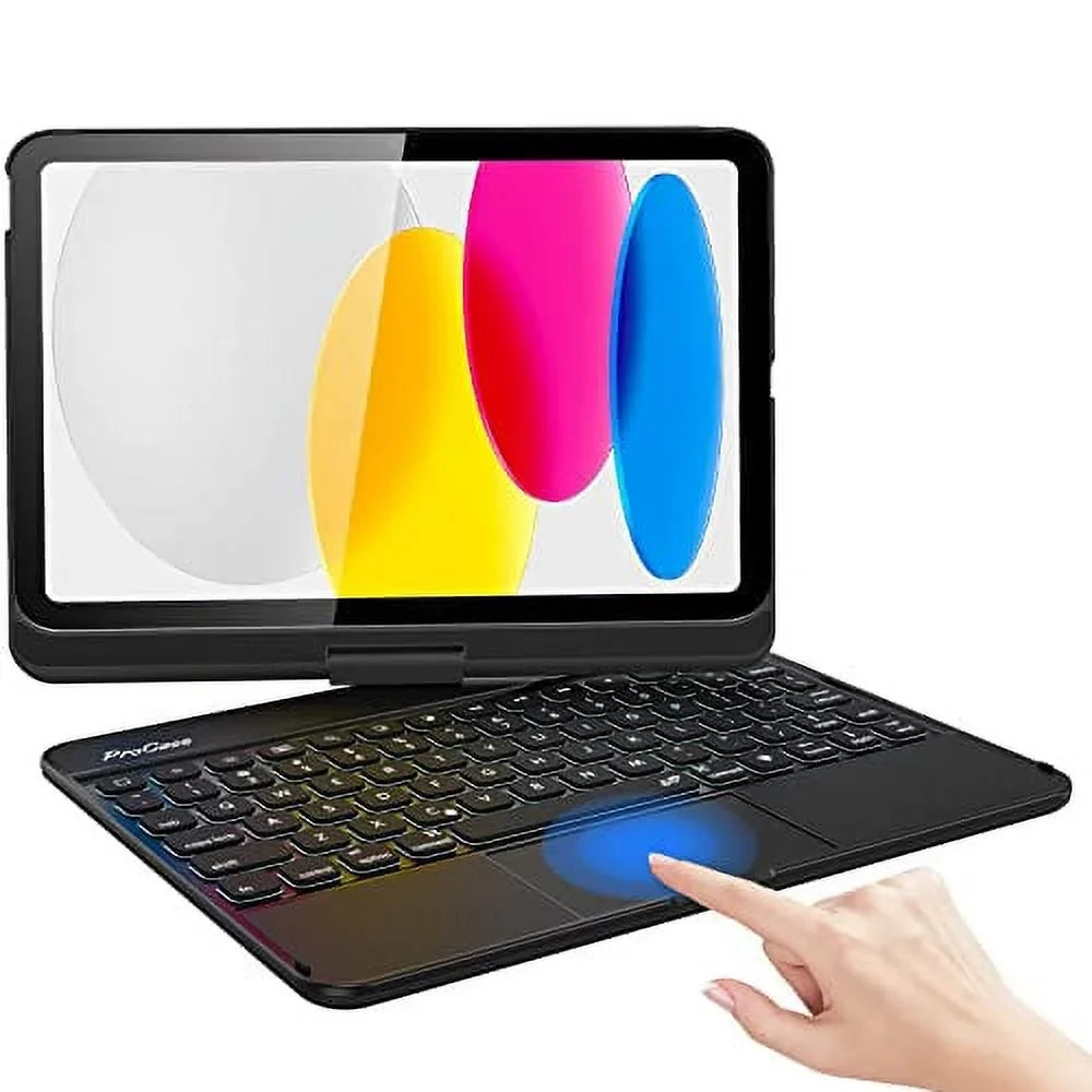 for Keyboard iPad Gen Color Case 10th for 360 Rotation 7 Multi-Touch 2022 Case 10.9 Keyboard Degree with 10th inch –Black Trackpad, ProCase Generation Backlit Touchpad iPad