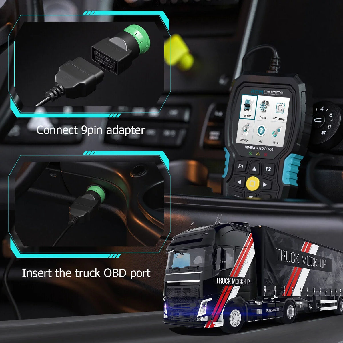 Oil Code Tools Diagnostic DPF Scanner Reset RD801 Truck Diesel Truck Heavy OBD2 Duty Scanner Romondes Reader