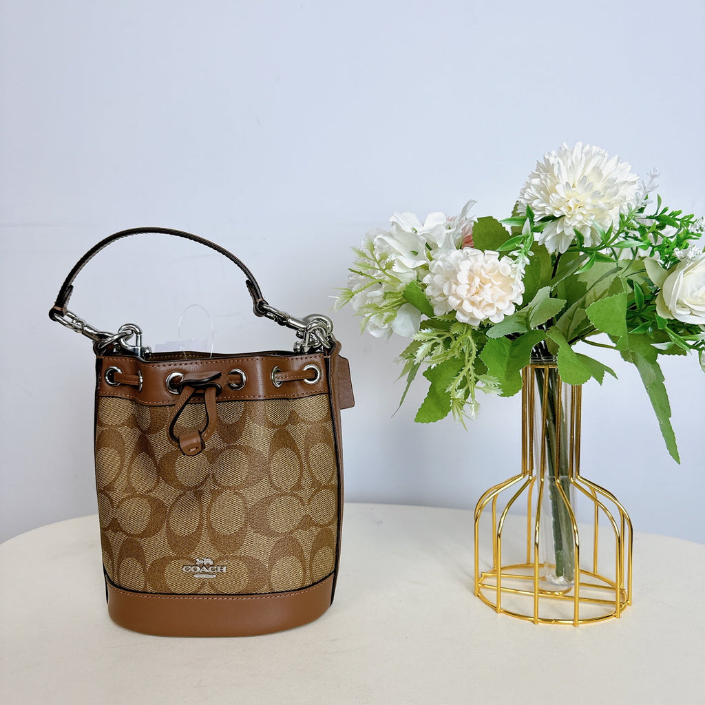 In Mini Canvas CR145 Bag Bucket Coach Signature Saddle IN Khaki