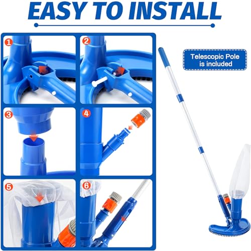 Hose for Spa Handheld Poles with Above Vacuum to Upgraded of Cleaner Ground Garden 60", Portable Jet Pool Vacuum Pool Fountains Handheld Attaches Net, Skimmer Pond Cleaner Pool Section Pool 4