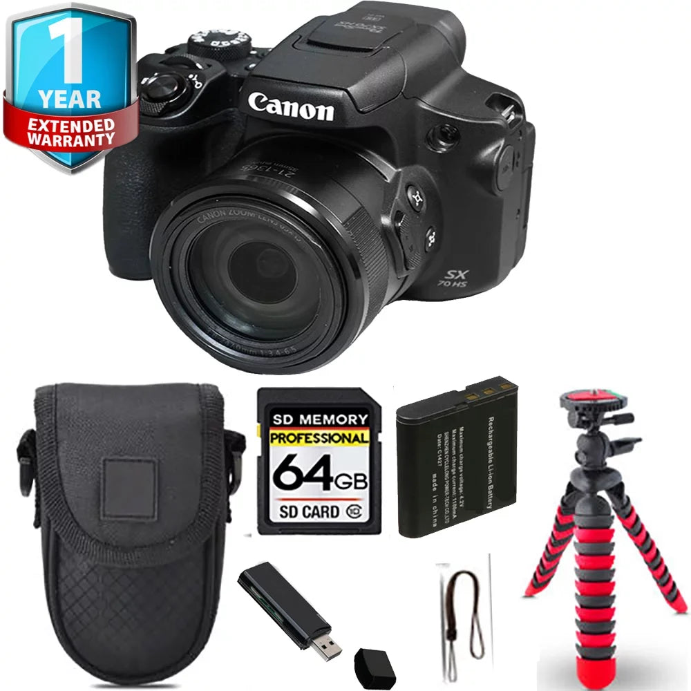 '+ 64GB 1 Warranty SX70 Tripod - Yr Canon Spider + HS Camera Digital PowerShot