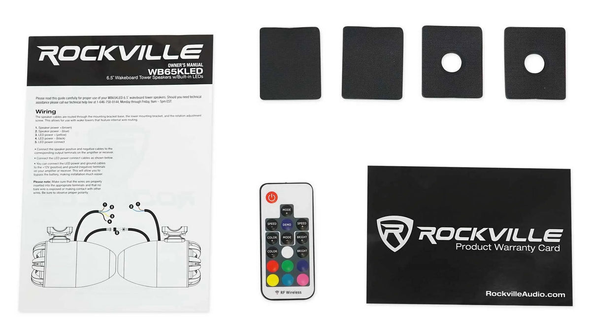 LED Speakers+Remote WB65KLED 600w Black Marine Wakeboard Pair Tower Rockville 6.5"