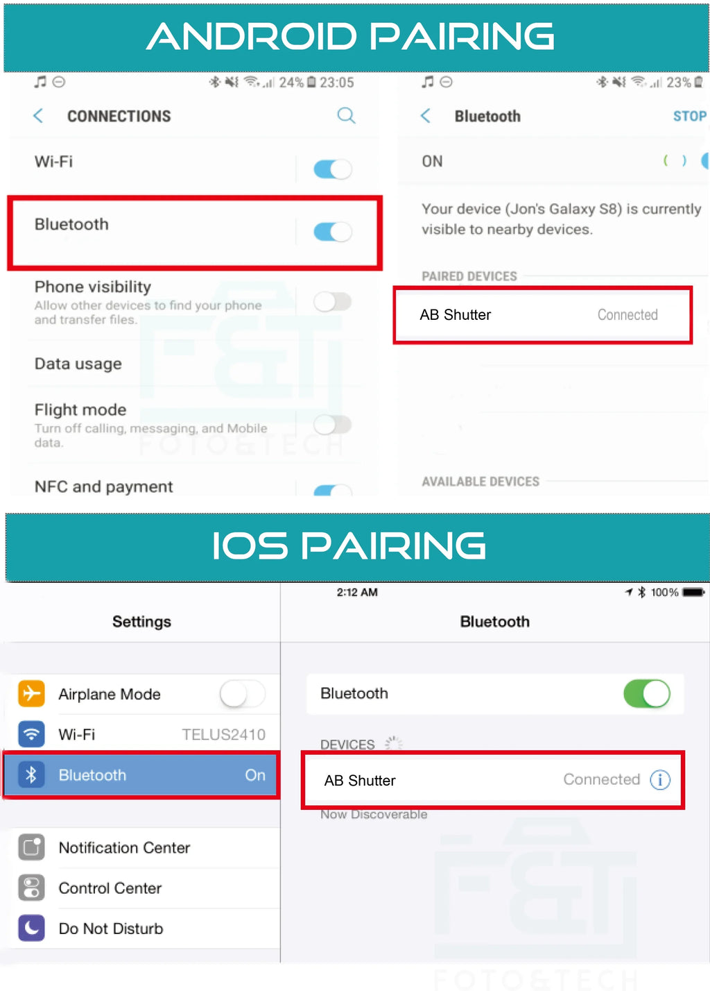 Mini XS 5S Compatible 5C S5 11 10 Control S10 Foto&Tech Release Video Wireless 8 6 Edge XR Air 7 Samsung X Shutter 8+ 7+ 6s+ (White) iPhone iPad Galaxy Camera 4in1 Selfie with S9 Remote Smartphone HTC