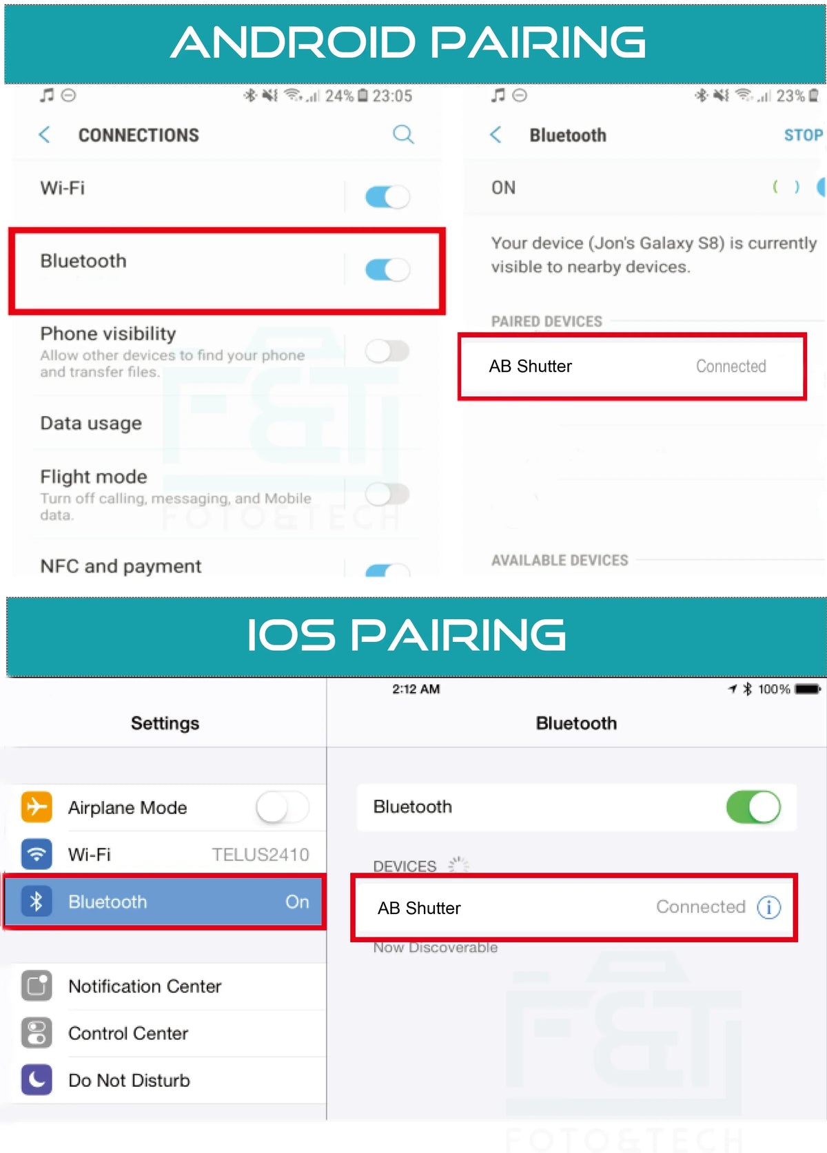 Mini XS 5S Compatible 5C S5 11 10 Control S10 Foto&Tech Release Video Wireless 8 6 Edge XR Air 7 Samsung X Shutter 8+ 7+ 6s+ (White) iPhone iPad Galaxy Camera 4in1 Selfie with S9 Remote Smartphone HTC
