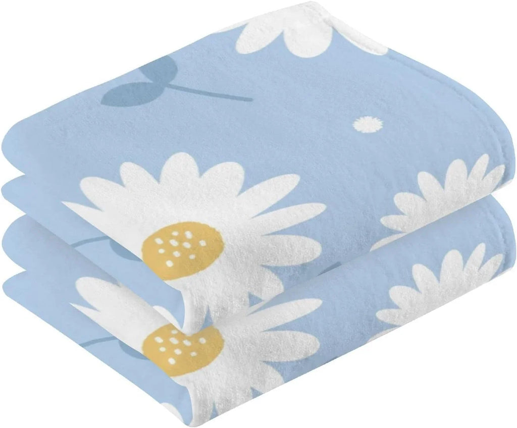 Wellsay Towel- Washcloths, Cotton Highly Hand Flower Pack Daisy Quick-Dry 2 Absorbent Set of Bath Blue Towel Face
