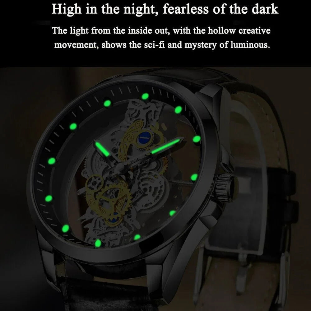 Luxury Quartz Steel Men's Watch Business USA Skeleton Hollow Stainless Automatic