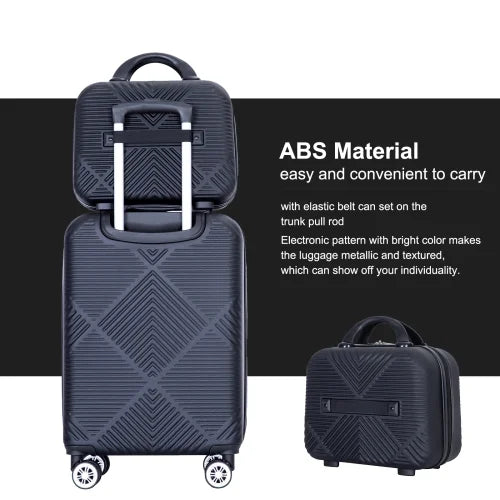 Spinner Wheels, 2Piece Suitcase ABS Zateety Sets BLACK , Lightweight Luggage