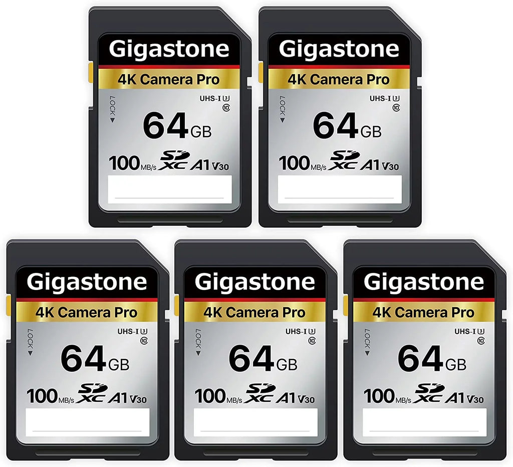 Canon Nikon Kodak UHD 5-Pack Panasonic Sony SD Card Card High 5 Gigastone SDXC Digital Speed 4K V30 HD Ultra Camera, Compatible Cases-GS-SD-64GB-2-5PK-B 64GB with with Video Memory Olympus Pentax Mini