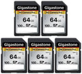 Canon Nikon Kodak UHD 5-Pack Panasonic Sony SD Card Card High 5 Gigastone SDXC Digital Speed 4K V30 HD Ultra Camera, Compatible Cases-GS-SD-64GB-2-5PK-B 64GB with with Video Memory Olympus Pentax Mini