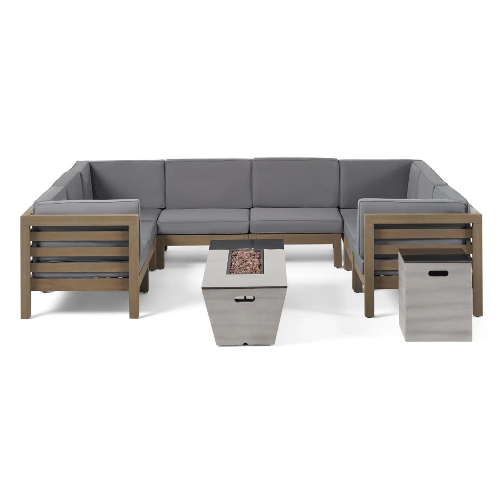 Sectional Gray, Black, Acacia 8 Gray, Gloss Sofa Fire Seater Set Pit Kolten Modern Holder, Wood and Outdoor Tank with Dark