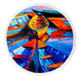 Tassels Modern Sea Ships Yoga Mats on Throw Canvas Mat Blanket Shawl Beach Oil Beach Boats Beach YKCG Round Impressionism Towel with Painting Beach Beach Towel