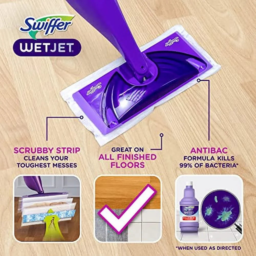 Cleaner and 10 Hardwood Mop, Power Mop Spray WetJet Floor Swiffer Starter 1 Batteries Includes: Kit, Solution, Cleaning Pads,