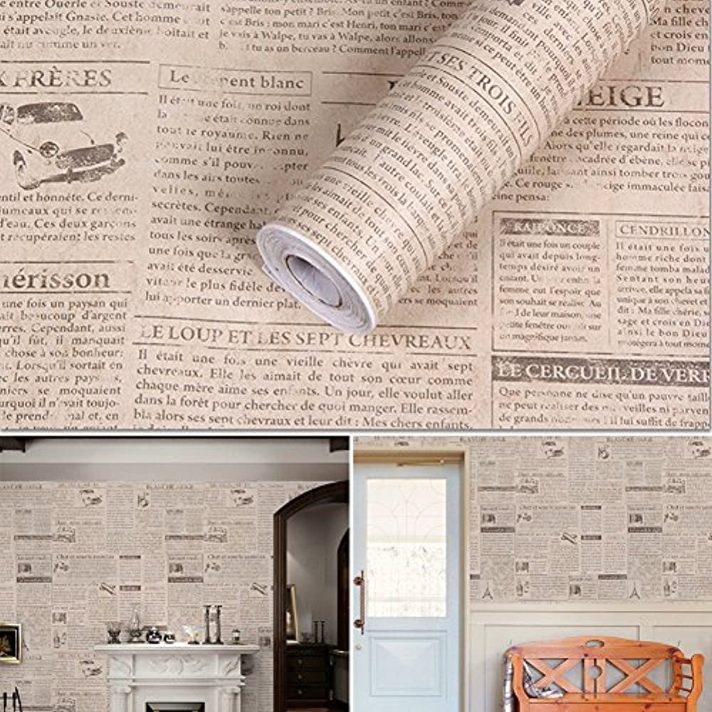 Contact Sticker Countertop 17.7 Newspaper Inch 9.8 Retro Shelf SimpleLife4U By Beige Paper Self-Adhesive Liner Feet