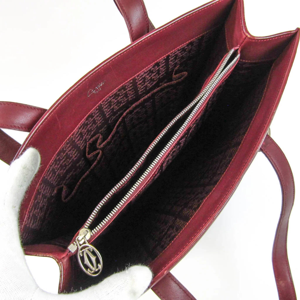 Tote Leather Women's Cartier Bordeaux Pre-Owned Bag (Good) Cabochon