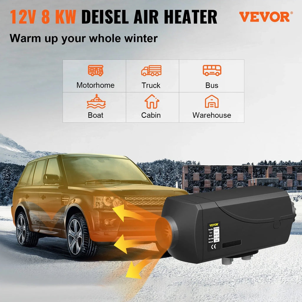 Heater with 12V Diesel Mufflers Heater Parking and LCD Boats RV Trailer Diesel Heater Motorhome Diesel 5KW 5KW Thermostat for Bus Air VEVOR Double