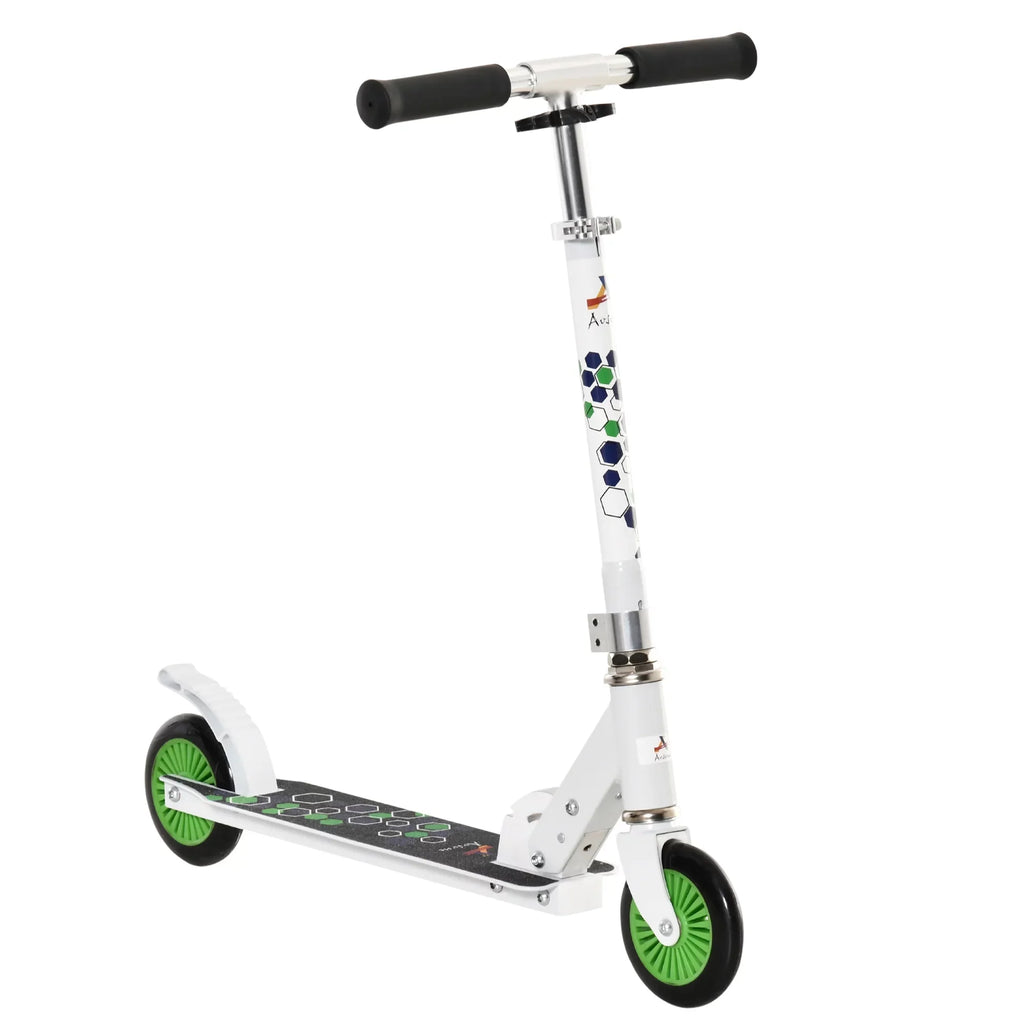 Adjustable Dual Girls, Brake Aosom Kick White One-click Rider Kids for Folding w/ Durable Handlebar, Kickstand, Wheels Sturdy Boys & with and Scooter Push Bearings, System,