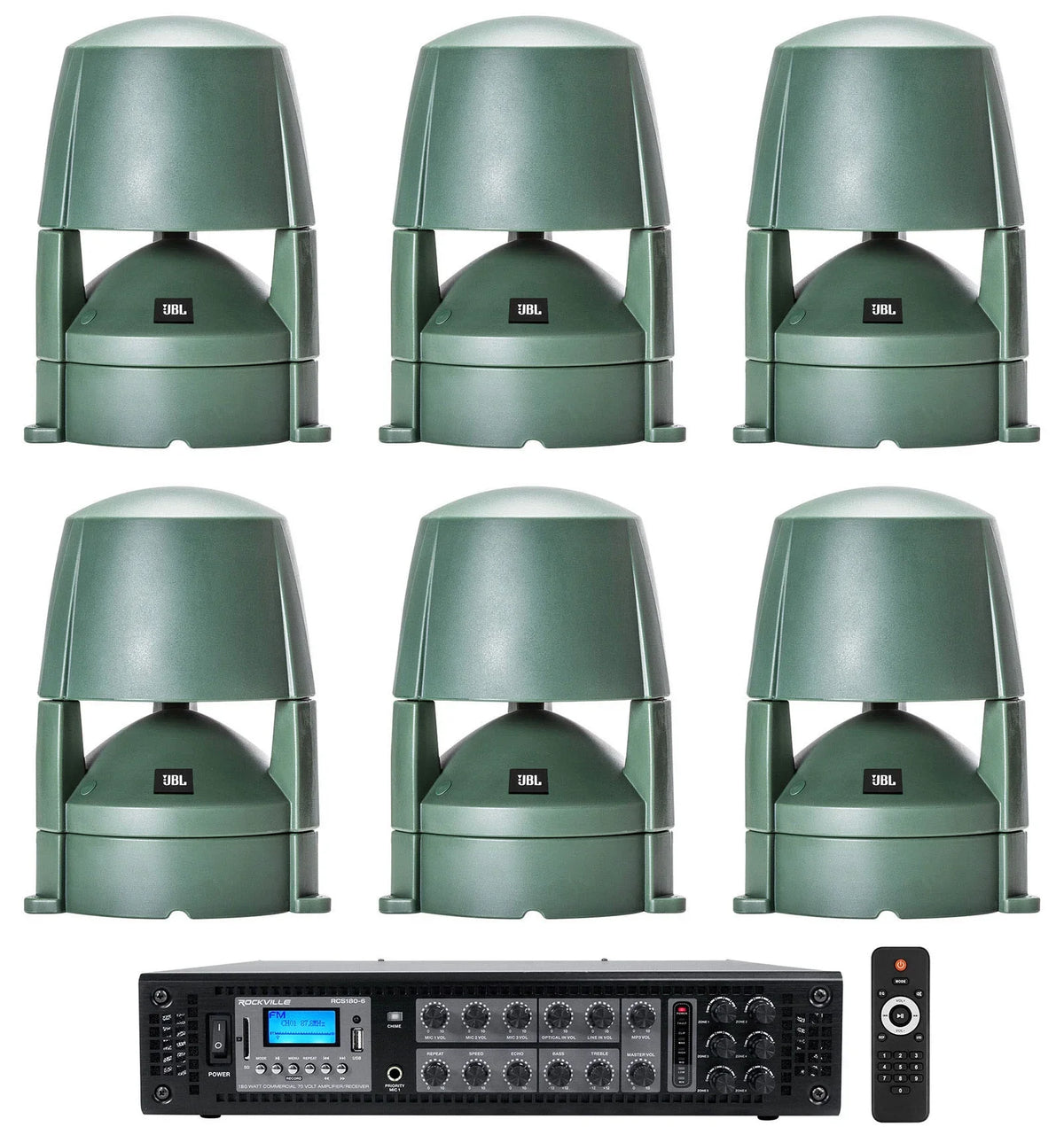 CONTROL 5.25" (6) Outdoor JBL Speakers+Amplifier 70v Landscape 85M Commercial