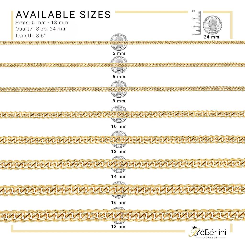 mm Jewelry Plated Fashion BEBERLINI Cuban Bracelet Curb Gold Stainless 16 14K Steel 9" for Adult Link Chain Men