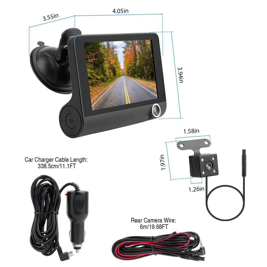 Driving Car Recording Driving Vehicle Car iMountek 3 Recorder Camera Lens Recorder Seamless 3 Dash 4In Lens Camera