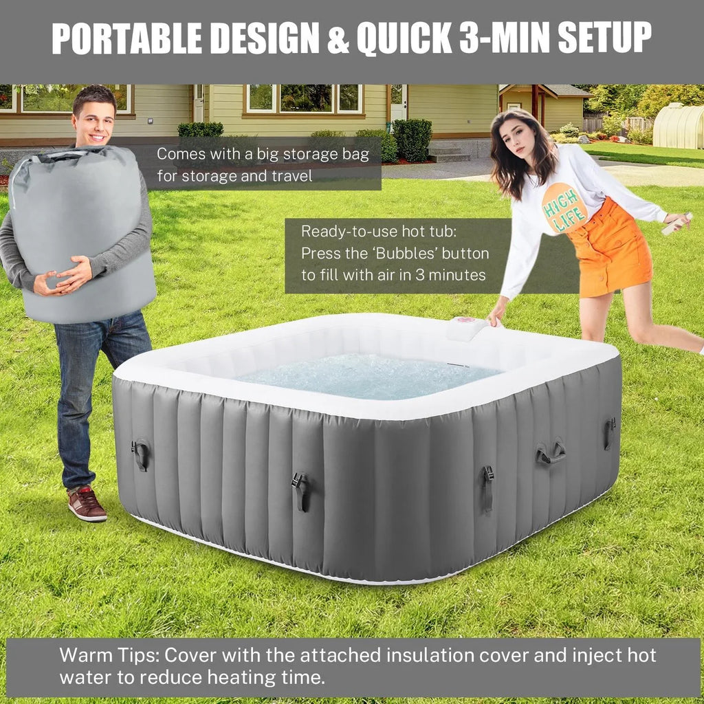 Lockable Capacity Hidden for 130 Machine, 104℉, Storage Tub Home Jets, 910L 73''Inflatable Hot Cover, Mat, Spa 6 Bag, Tub, with Indoor Hot Outdoor Massage Person Max