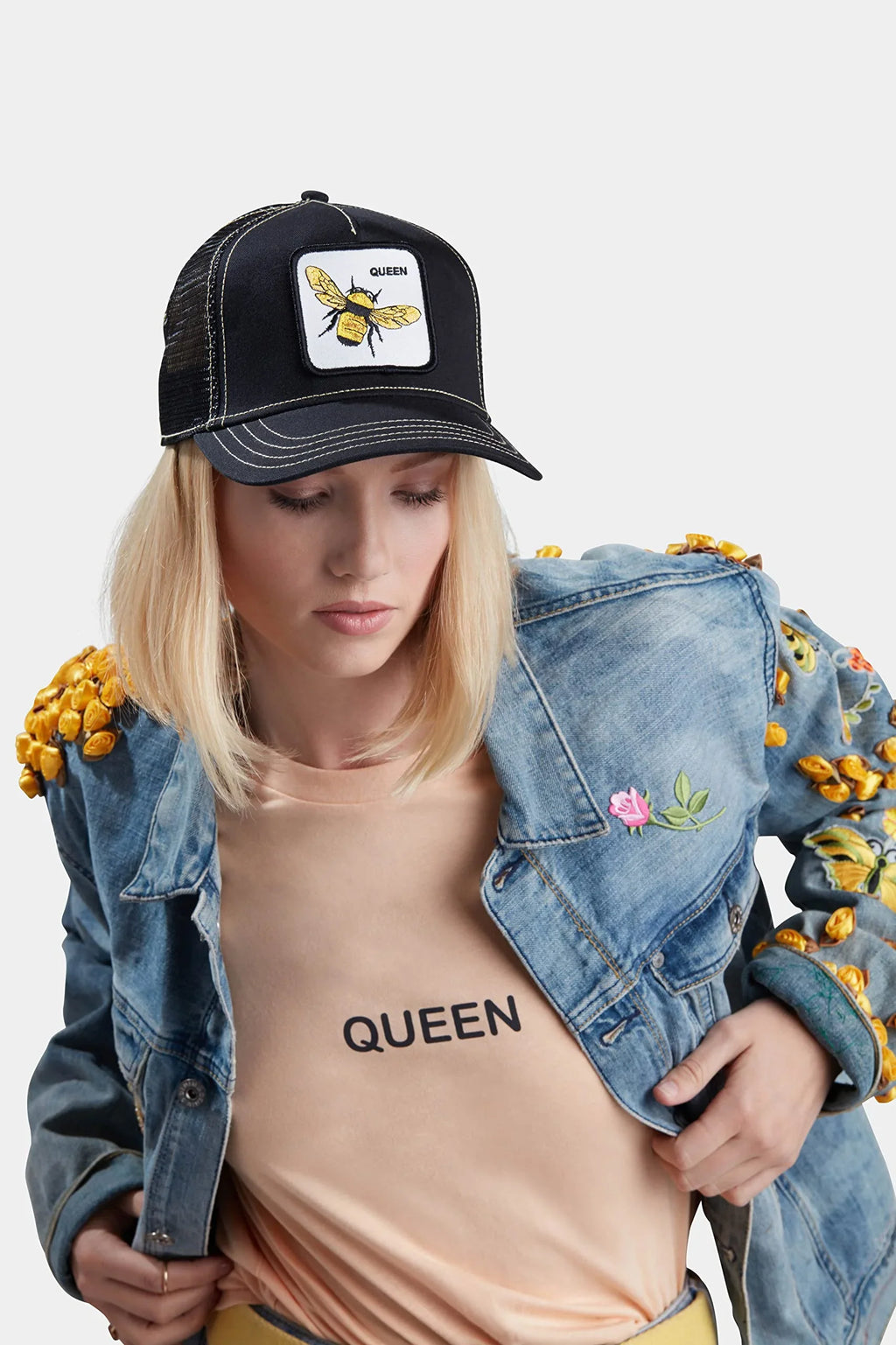 Unisex Bee), The Bros. Trucker Adjustable Snapback Black Farm One Original Hat, Size Goorin (Queen