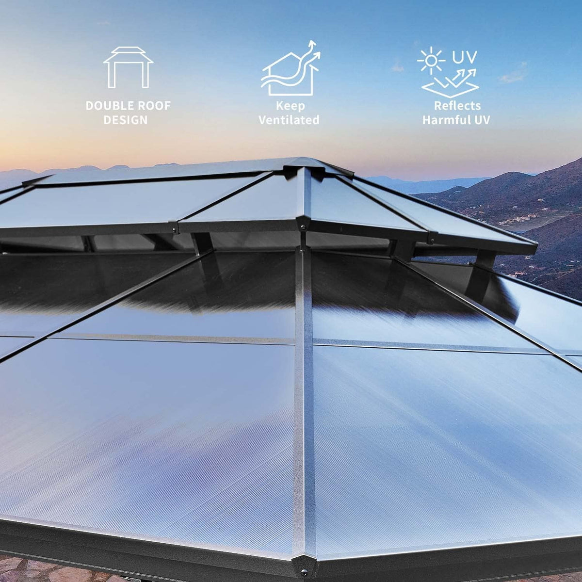 Hardtop Double Gazebo Garden, Frame with Aluminum Patio, Erommy for and Roof Polycarbonate Lawns 10'x13'