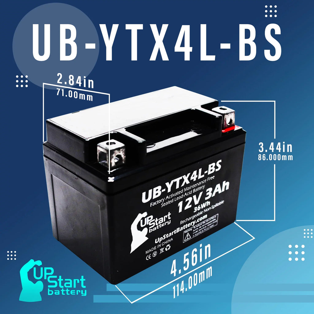 12V, DS90F, 2008 Free, UB-YTX4L-BS - (Can-Am) 2-Pack Maintenance 3Ah, Quest Activated, Battery Replacement ATV DS90, 90CC Bombardier Factory