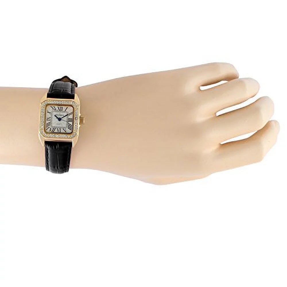 gold peugeot dress black petite luxury 14k square small 3052bk womens watch plated tank band leather
