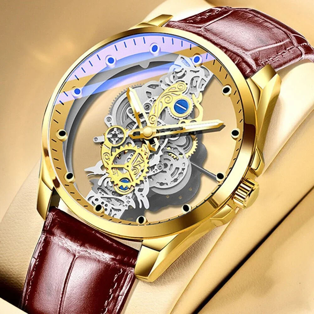 Luxury Quartz Steel Men's Watch Business USA Skeleton Hollow Stainless Automatic