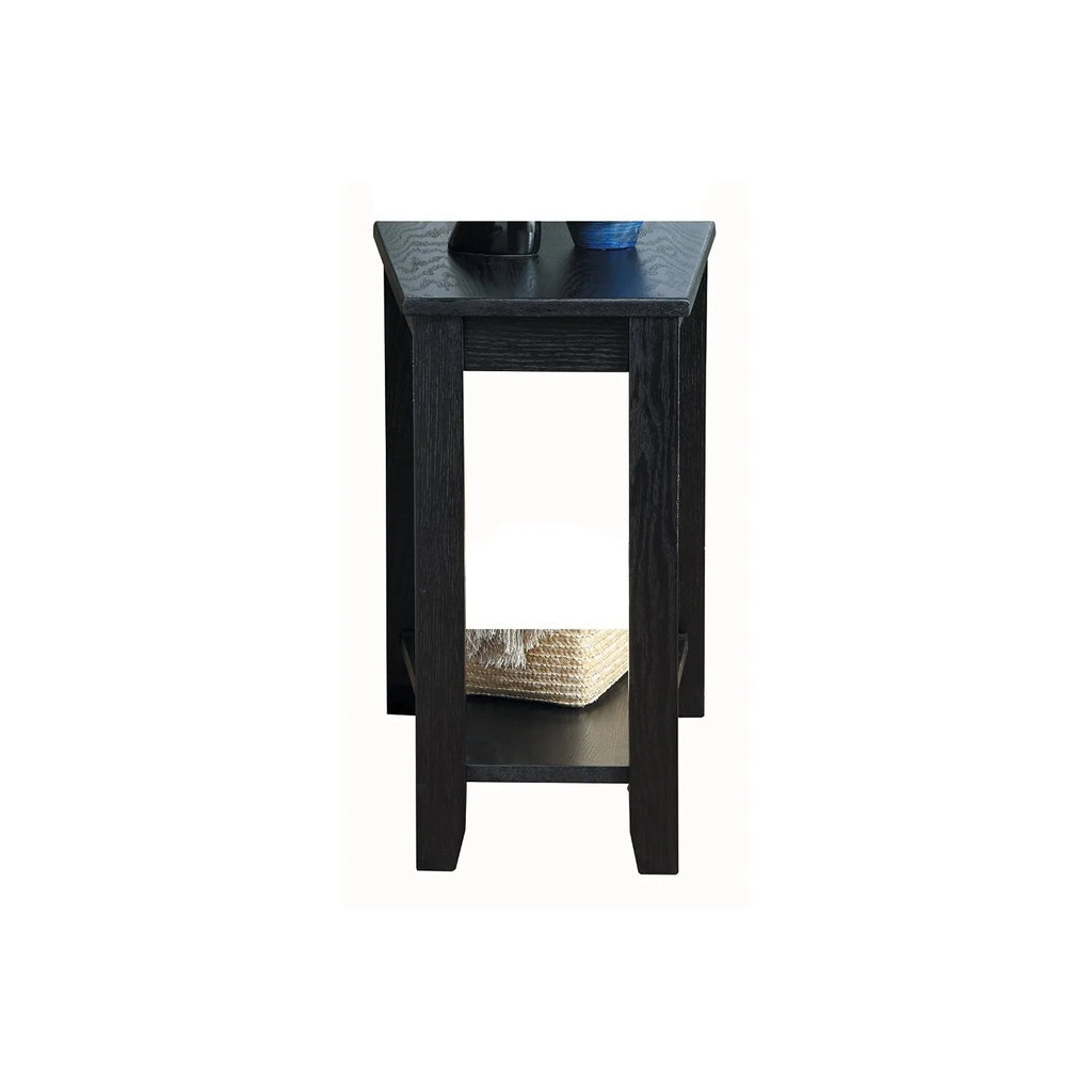Bottom Table With Benzara Chair Wedged Wood Shelf, a Black Side