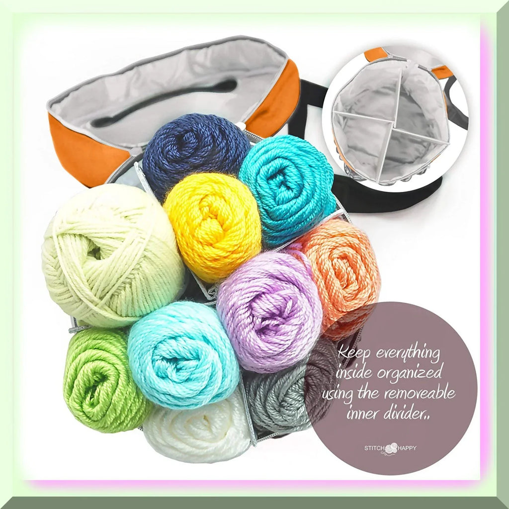 7 Solution & Bag, Orange Yarn Crochet Pocket Tote: Craft Knit Storage Blossom